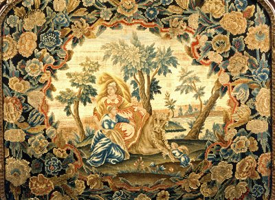 Europa and the Bull, close-up of tapestry screen in George III wooden frame by Unknown